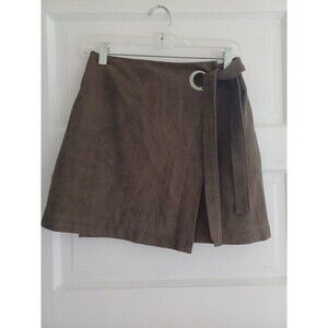 Abercrombie & Fitch chocolate brown faux suede miniskirt 4 wrap grommet boho A&F